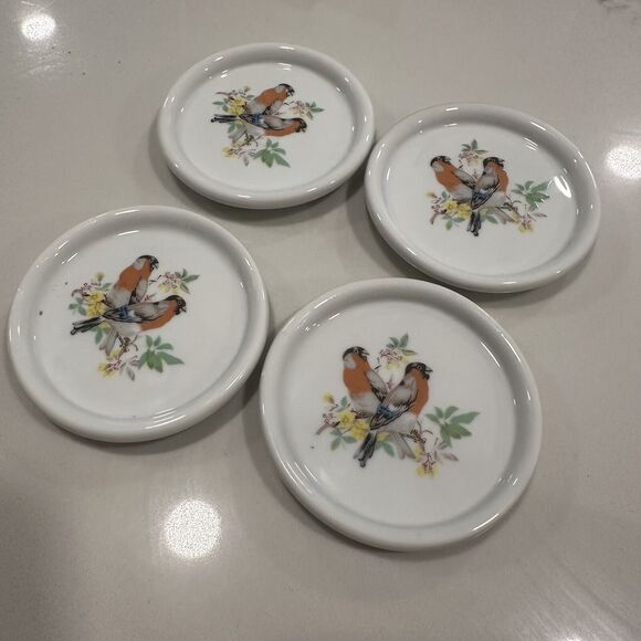 Coasters Birds Porcelain (Set of 4) 3 1/2" x 1/2" inch Interpur Vintage - Picture 1 of 8